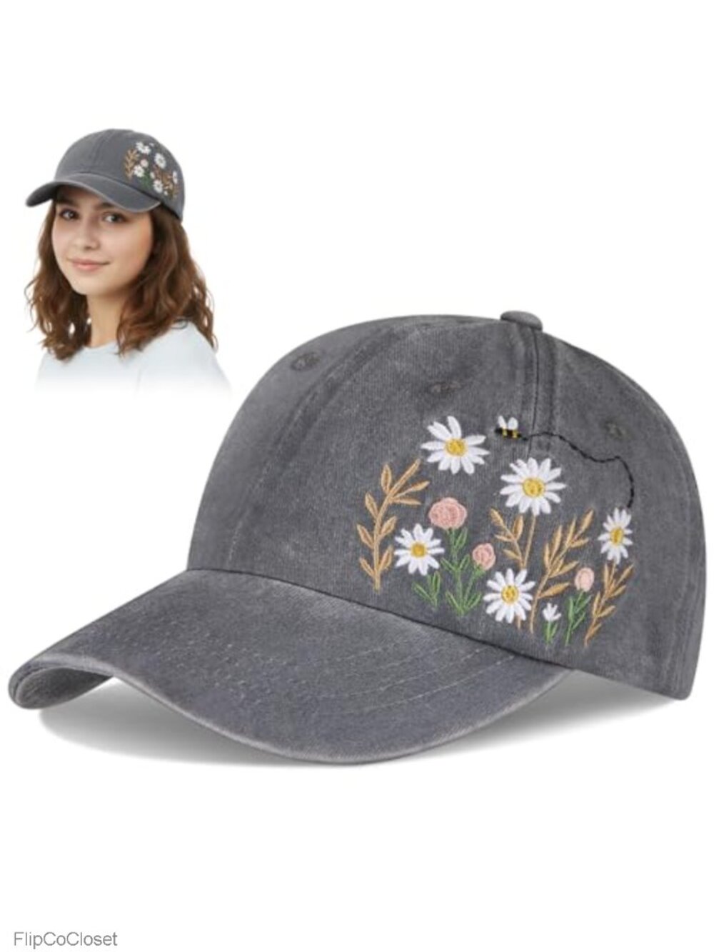 Cotton Adjustable Floral Baseball Cap with Buckle Closure